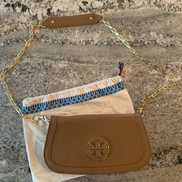 Tory Burch Handbags - Tory Burch - Amanda Logo Clutch Bag, Royal Tan